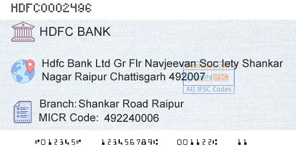 Hdfc Bank Shankar Road RaipurBranch 
