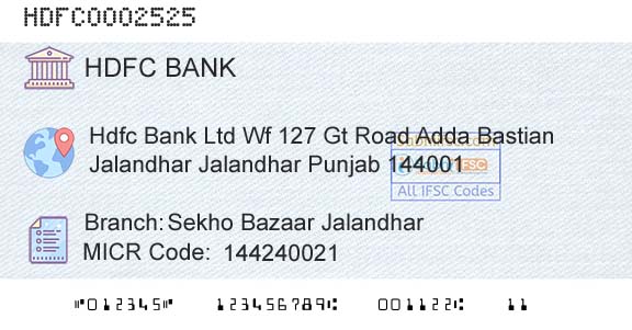Hdfc Bank Sekho Bazaar JalandharBranch 