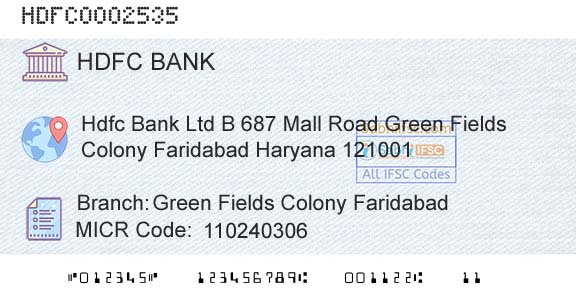 Hdfc Bank Green Fields Colony FaridabadBranch 
