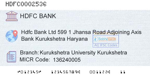 Hdfc Bank Kurukshetra University KurukshetraBranch 