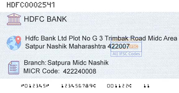 Hdfc Bank Satpura Midc NashikBranch 