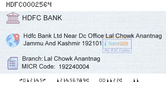 Hdfc Bank Lal Chowk AnantnagBranch 