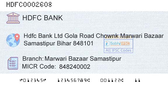 Hdfc Bank Marwari Bazaar SamastipurBranch 