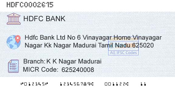 Hdfc Bank K K Nagar MaduraiBranch 