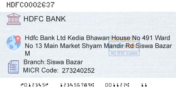 Hdfc Bank Siswa BazarBranch 