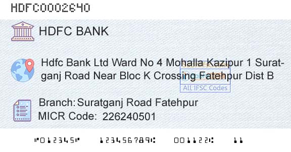 Hdfc Bank Suratganj Road FatehpurBranch 