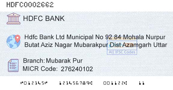 Hdfc Bank Mubarak PurBranch 