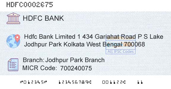 Hdfc Bank Jodhpur Park BranchBranch 