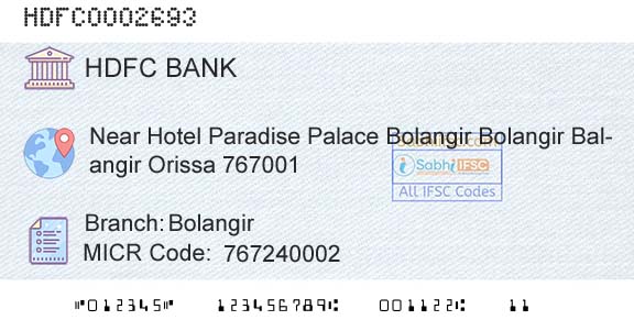 Hdfc Bank BolangirBranch 