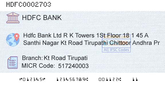Hdfc Bank Kt Road TirupatiBranch 