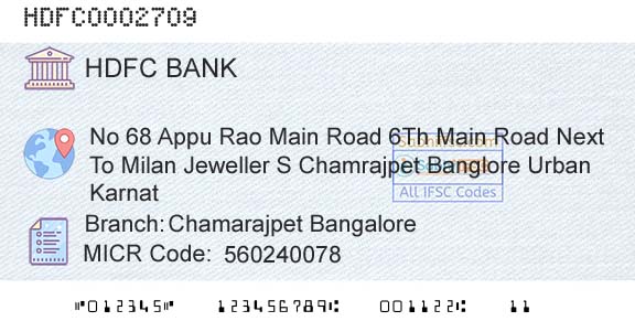 Hdfc Bank Chamarajpet BangaloreBranch 