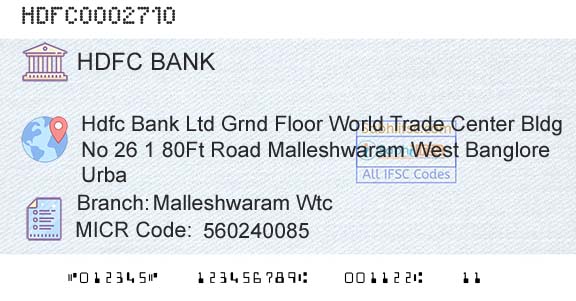 Hdfc Bank Malleshwaram WtcBranch 
