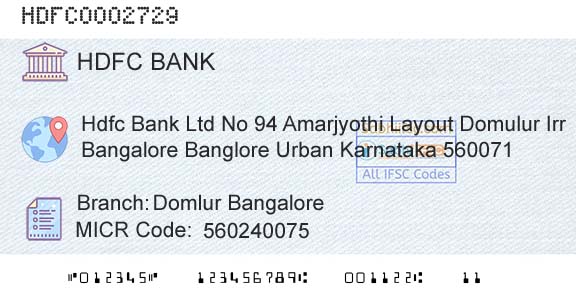 Hdfc Bank Domlur BangaloreBranch 