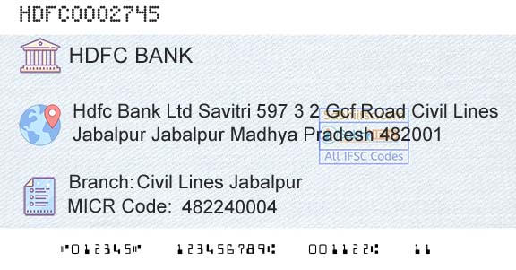 Hdfc Bank Civil Lines JabalpurBranch 