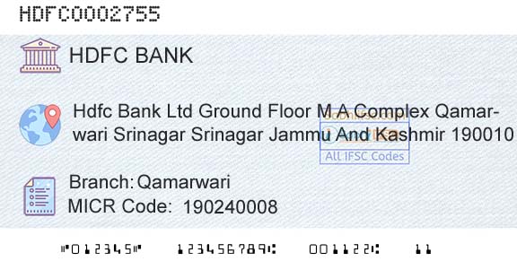 Hdfc Bank QamarwariBranch 