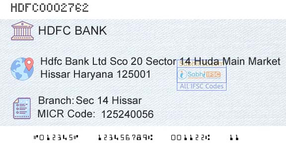 Hdfc Bank Sec 14 HissarBranch 