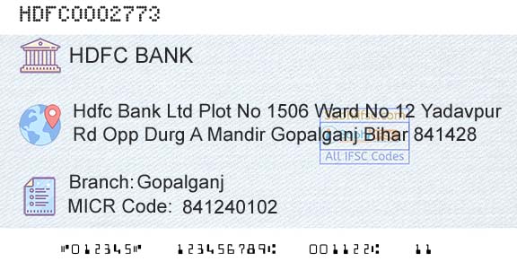 Hdfc Bank GopalganjBranch 