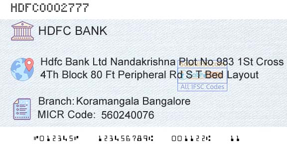 Hdfc Bank Koramangala BangaloreBranch 