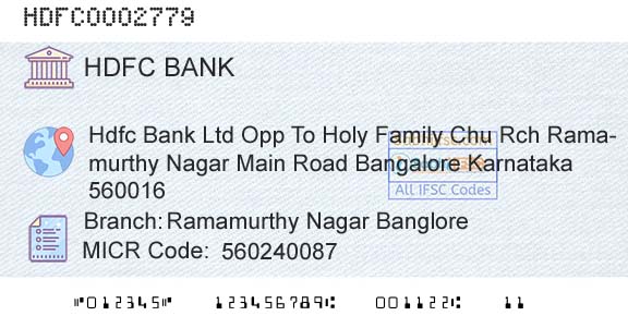 Hdfc Bank Ramamurthy Nagar BangloreBranch 