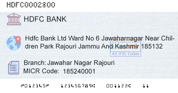 Hdfc Bank Jawahar Nagar RajouriBranch 