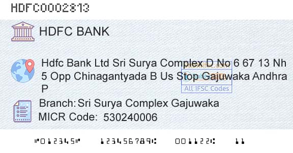 Hdfc Bank Sri Surya Complex GajuwakaBranch 