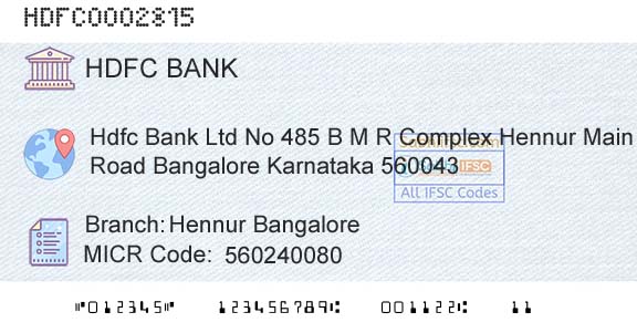 Hdfc Bank Hennur BangaloreBranch 
