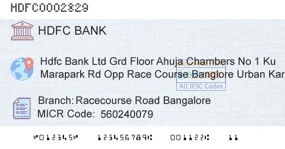 Hdfc Bank Racecourse Road BangaloreBranch 