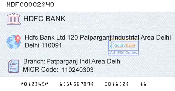 Hdfc Bank Patparganj Indl Area DelhiBranch 