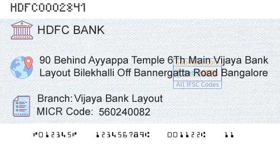 Hdfc Bank Vijaya Bank LayoutBranch 
