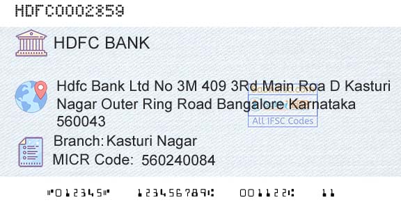 Hdfc Bank Kasturi NagarBranch 