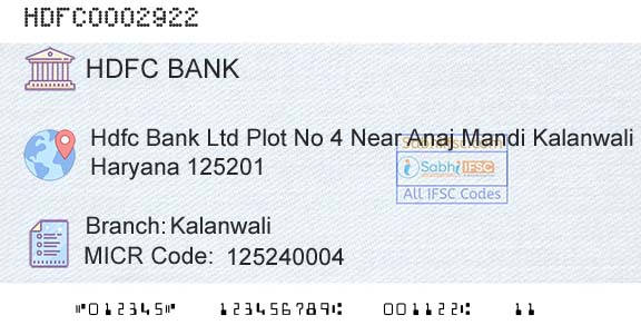 Hdfc Bank KalanwaliBranch 