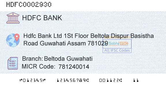 Hdfc Bank Beltoda GuwahatiBranch 