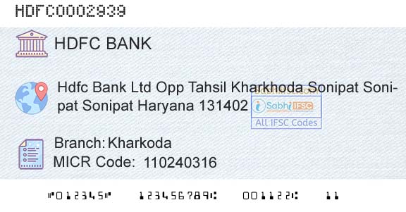 Hdfc Bank KharkodaBranch 