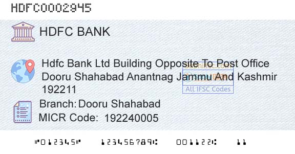 Hdfc Bank Dooru ShahabadBranch 