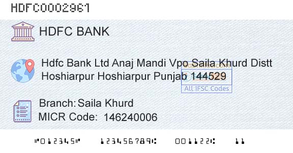 Hdfc Bank Saila KhurdBranch 