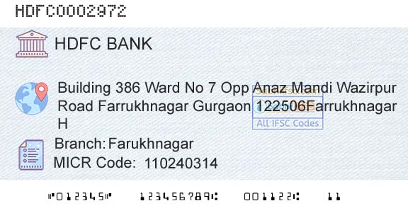 Hdfc Bank FarukhnagarBranch 