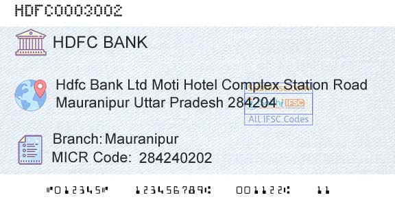 Hdfc Bank MauranipurBranch 