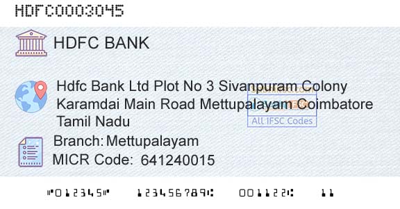 Hdfc Bank MettupalayamBranch 