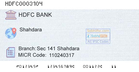 Hdfc Bank Sec 141 ShahdaraBranch 
