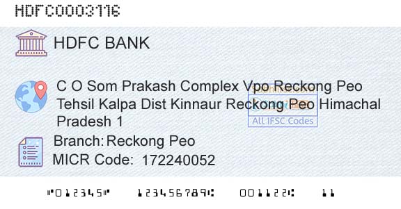 Hdfc Bank Reckong PeoBranch 