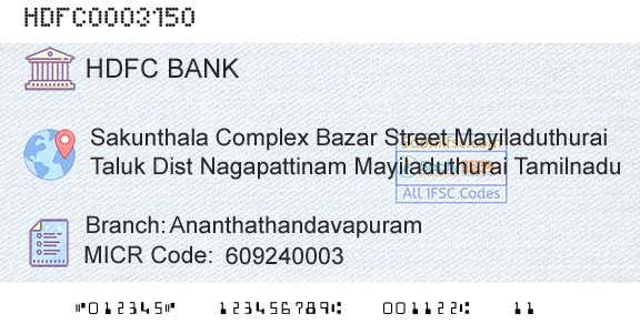 Hdfc Bank AnanthathandavapuramBranch 