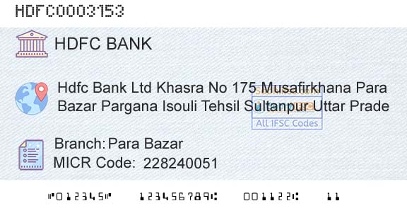Hdfc Bank Para BazarBranch 