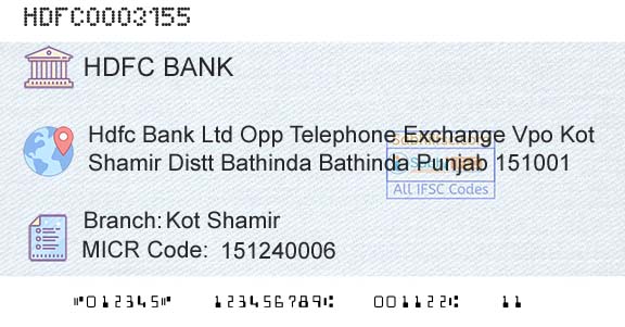 Hdfc Bank Kot ShamirBranch 