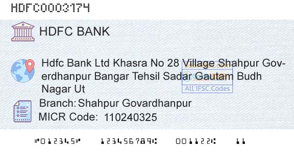 Hdfc Bank Shahpur GovardhanpurBranch 