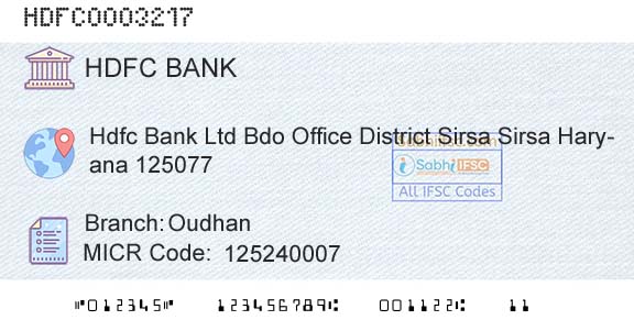 Hdfc Bank OudhanBranch 