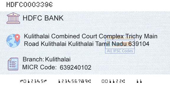 Hdfc Bank KulithalaiBranch 