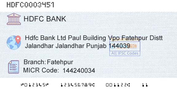Hdfc Bank FatehpurBranch 