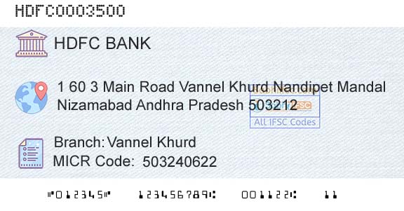 Hdfc Bank Vannel Khurd Branch 