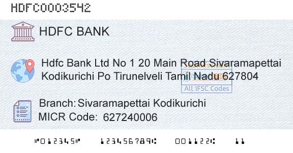Hdfc Bank Sivaramapettai KodikurichiBranch 
