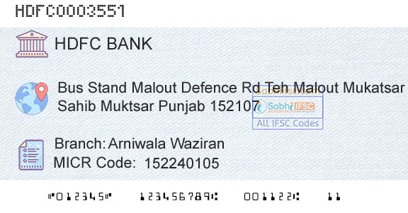 Hdfc Bank Arniwala WaziranBranch 